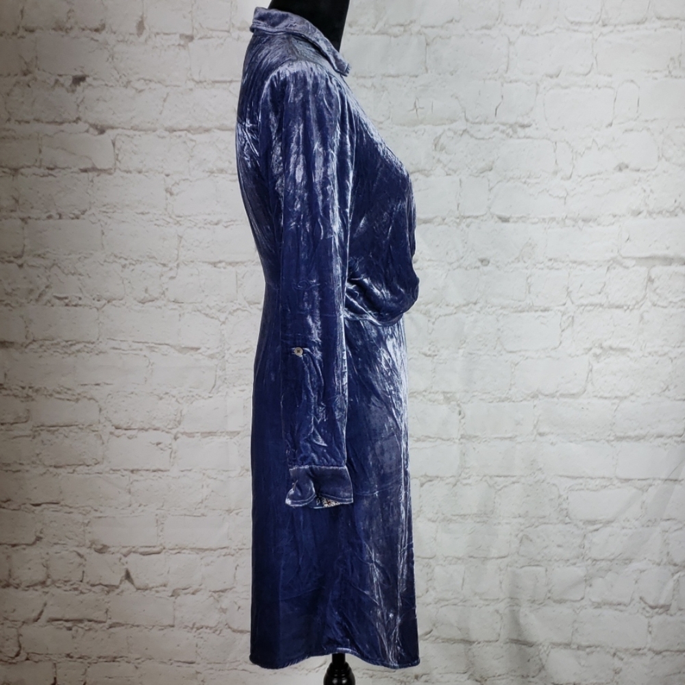Anthropologie Maeve blue velvet shirt dress NWT 0 - Picture 4 of 8